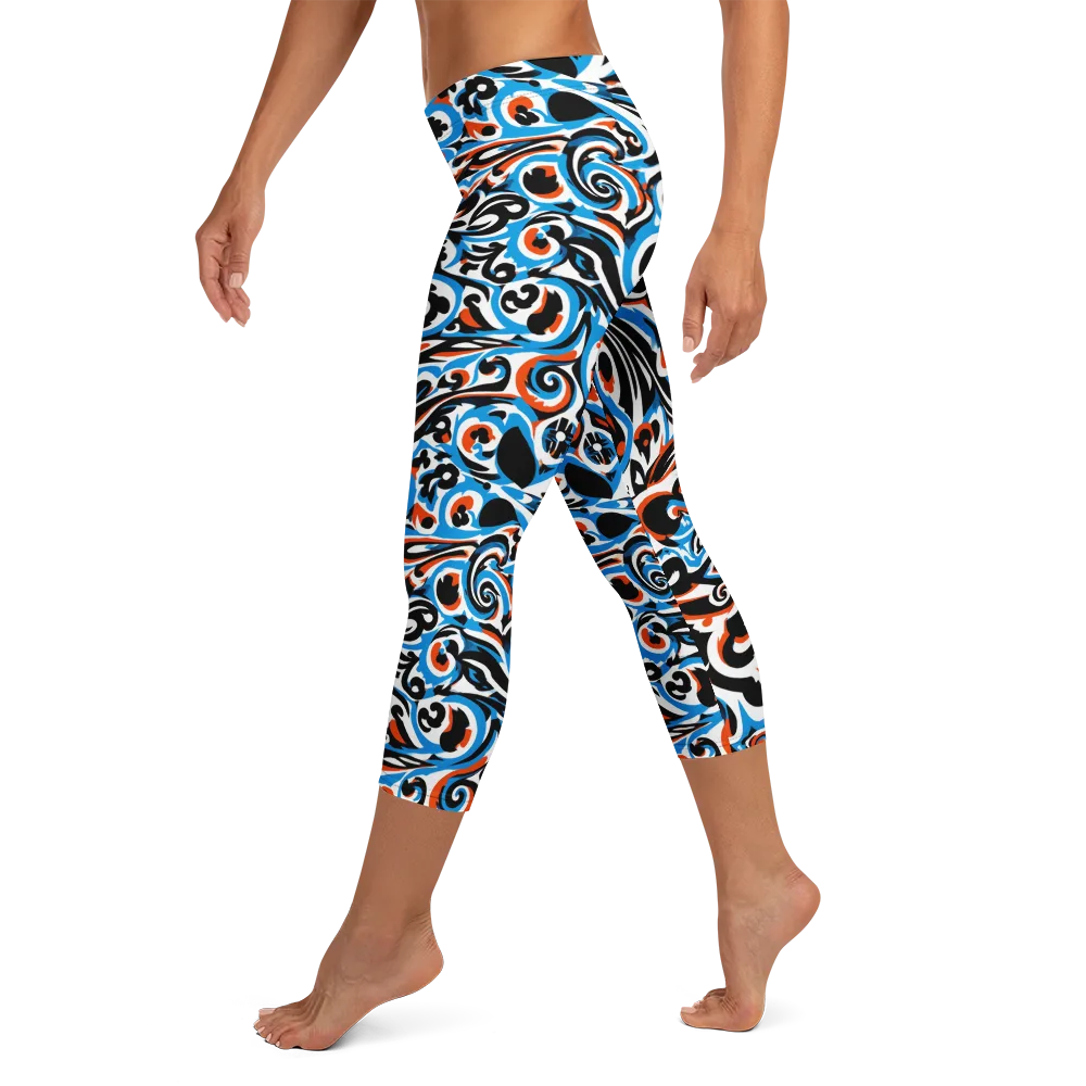 Cobalt Rhapsody on Capri Leggings — Left