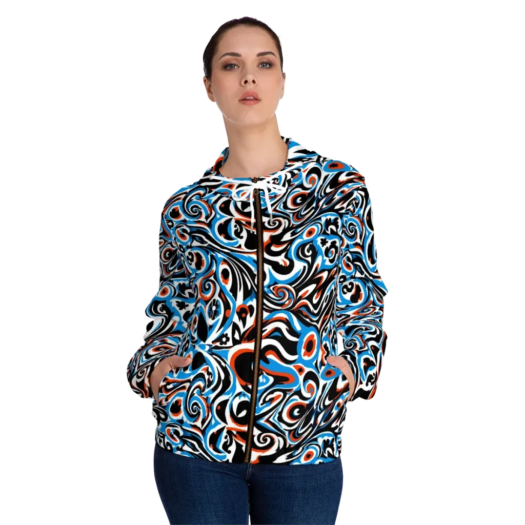 Cobalt Rhapsody on Women's Full-Zip Hoodie — Front On Person
