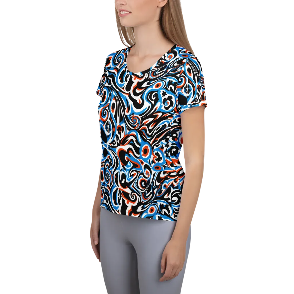 Cobalt Rhapsody on Women's Athletic T-Shirt — Left