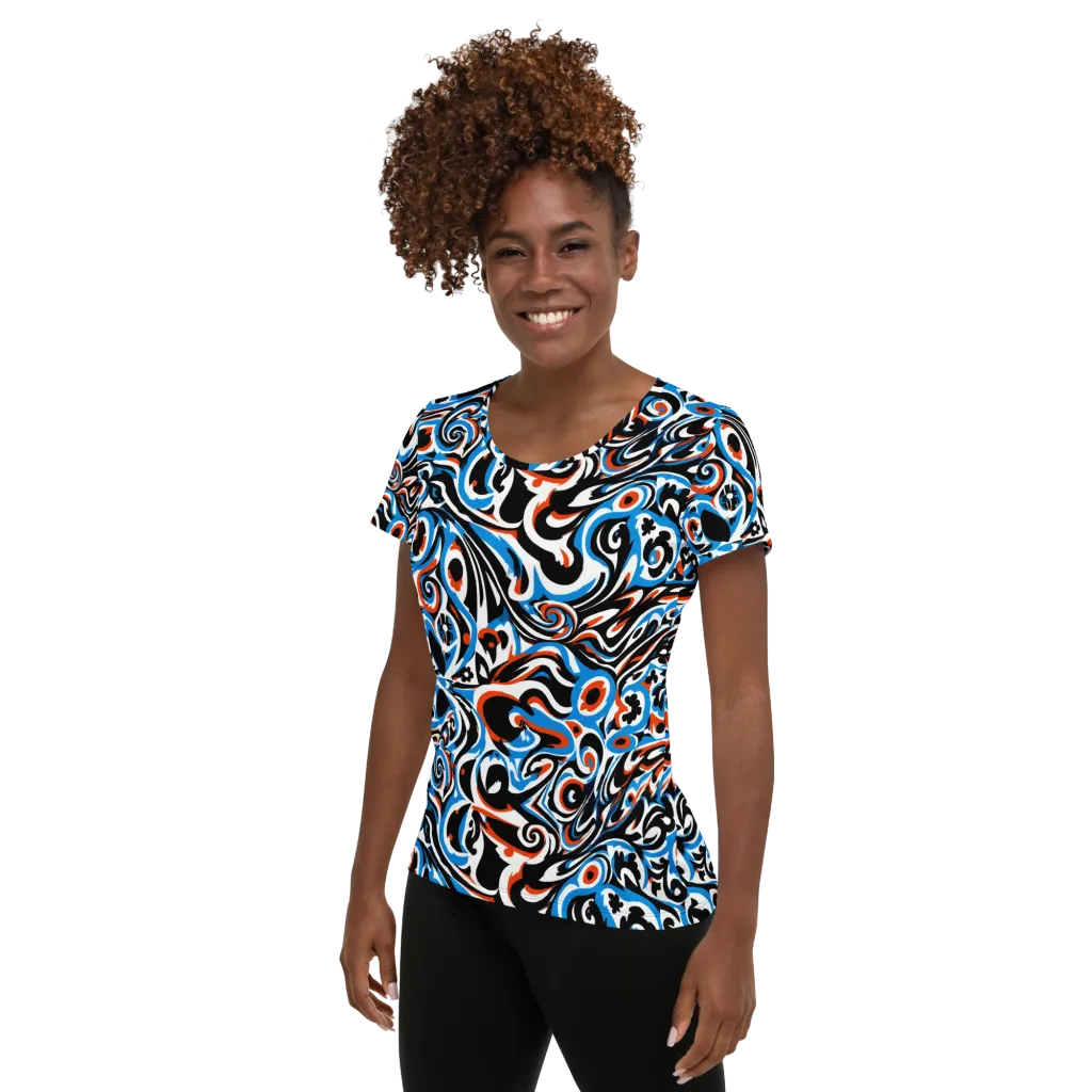 Cobalt Rhapsody on Women's Athletic T-Shirt — Left