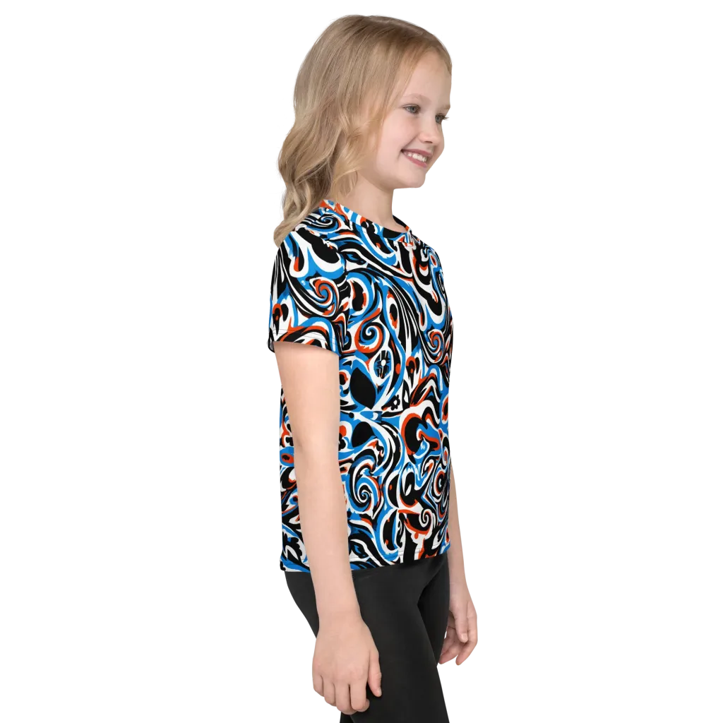 Cobalt Rhapsody on Kids Crew Neck T-Shirt — Right