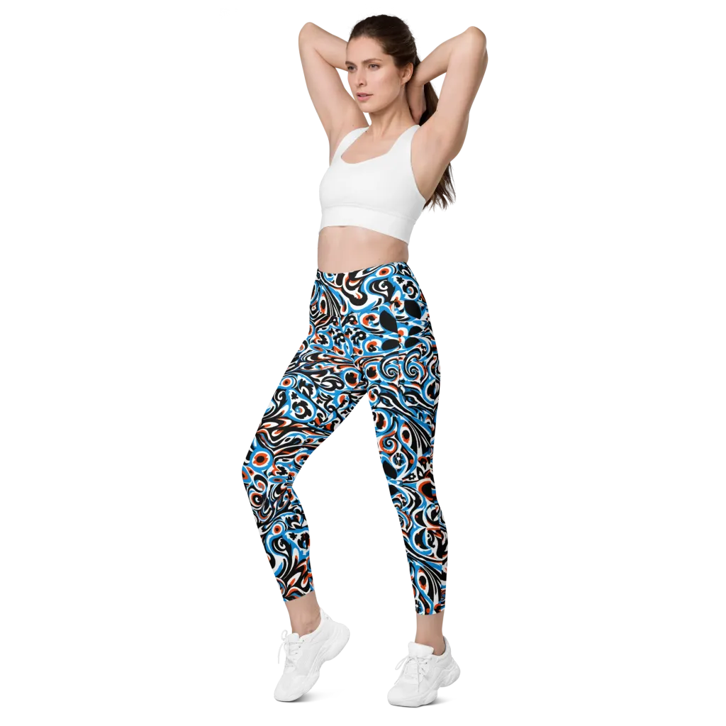 Cobalt Rhapsody on Leggings with Pockets — Left Front