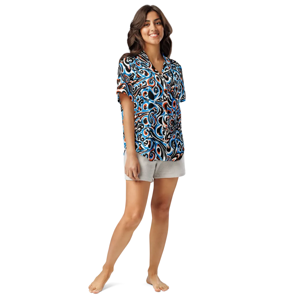 Cobalt Rhapsody on Women's Short Sleeve Pajama Top — Front