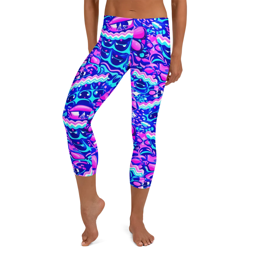 Electric Candy Riot on Capri Leggings — Front