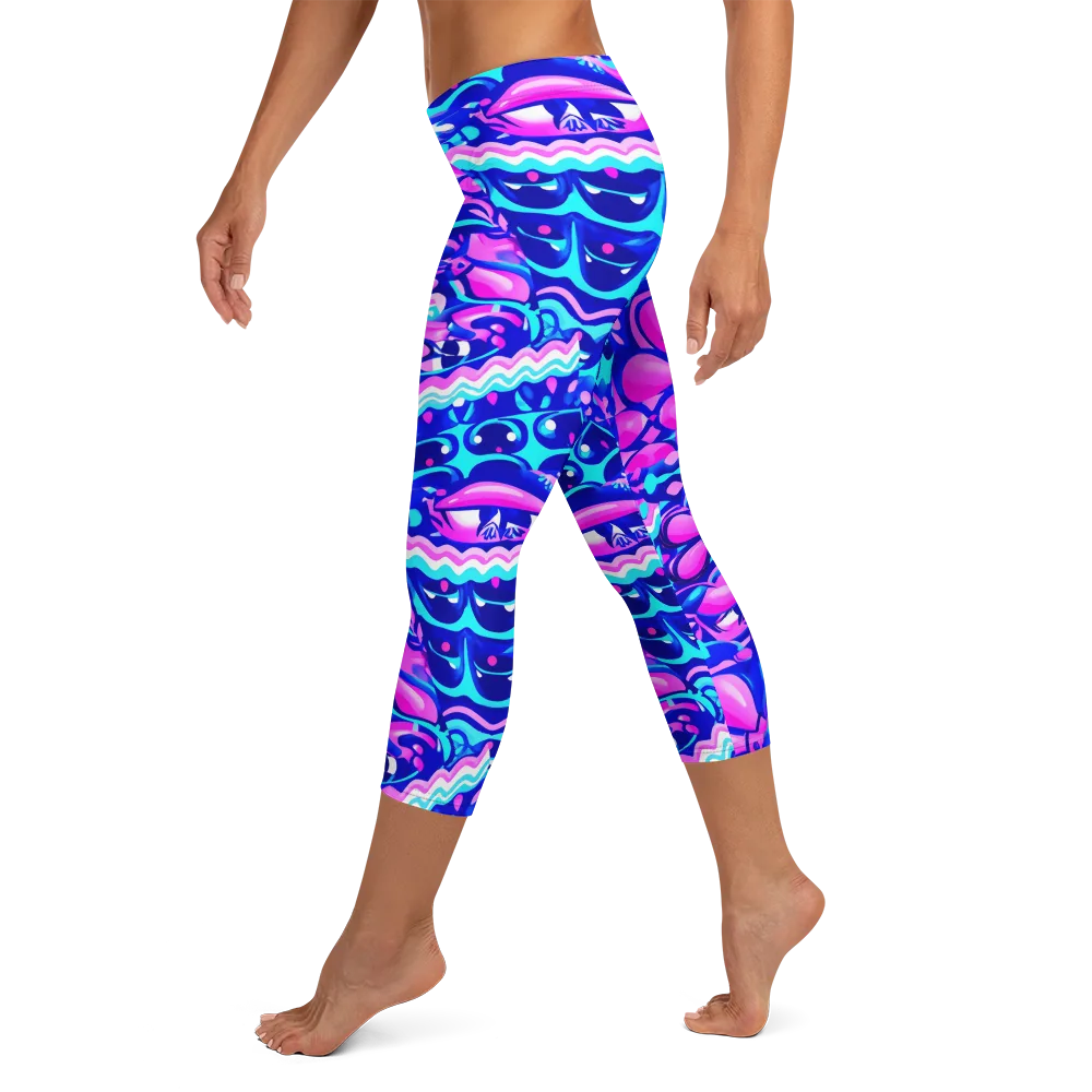 Electric Candy Riot on Capri Leggings — Left