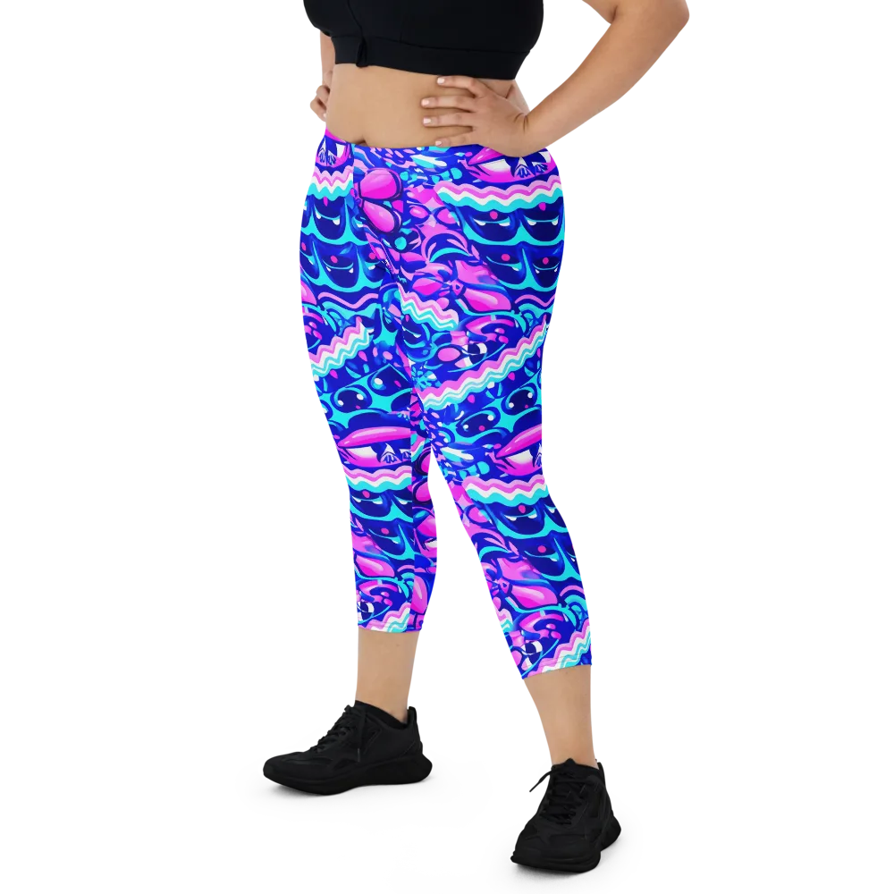 Electric Candy Riot on Capri Leggings — Front