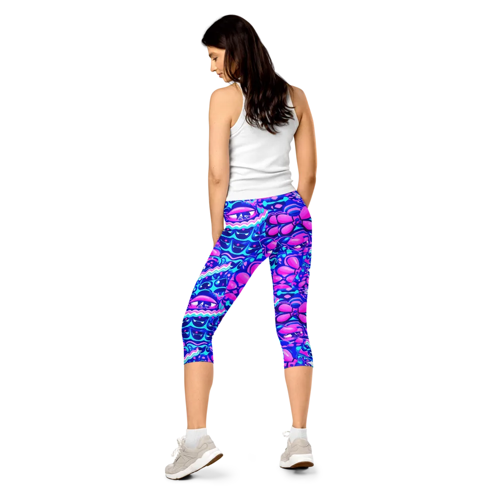 Electric Candy Riot on Capri Leggings — Back