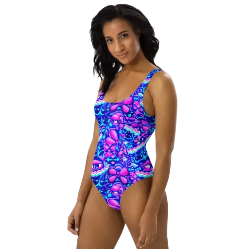 Electric Candy Riot on a One-Piece Swimsuit