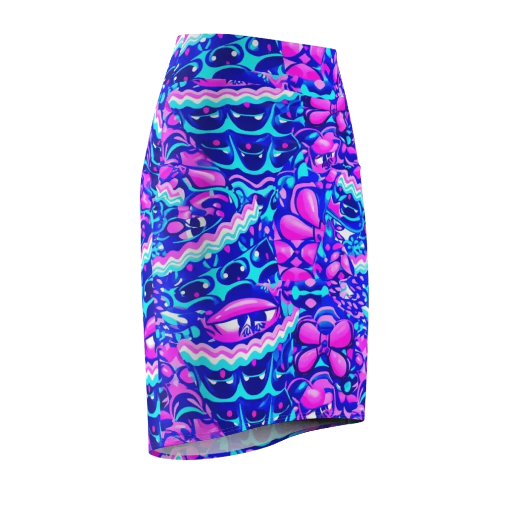 Electric Candy Riot on Pencil Skirt — Front Side