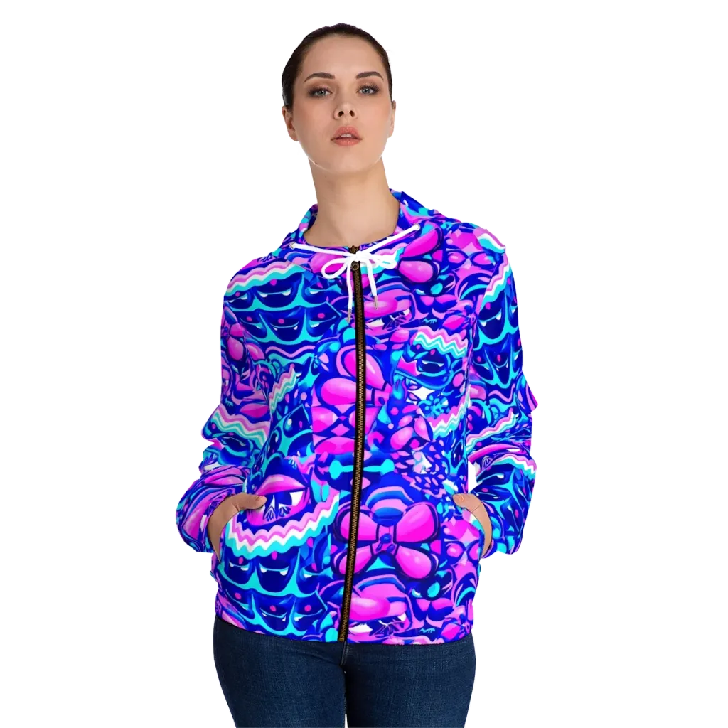 Electric Candy Riot on Women's Full-Zip Hoodie — Front On Person