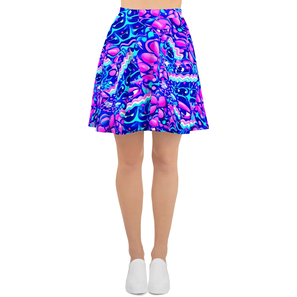 Electric Candy Riot on Skater Skirt — Front