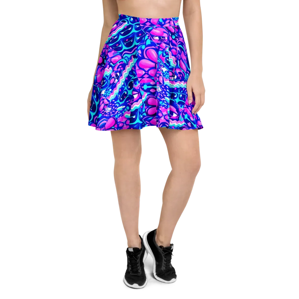 Electric Candy Riot on Skater Skirt — Front
