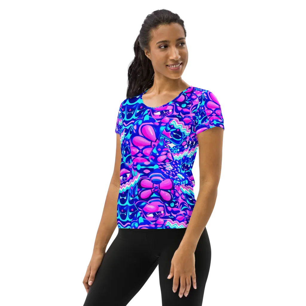 Electric Candy Riot on Women's Athletic T-Shirt — Left