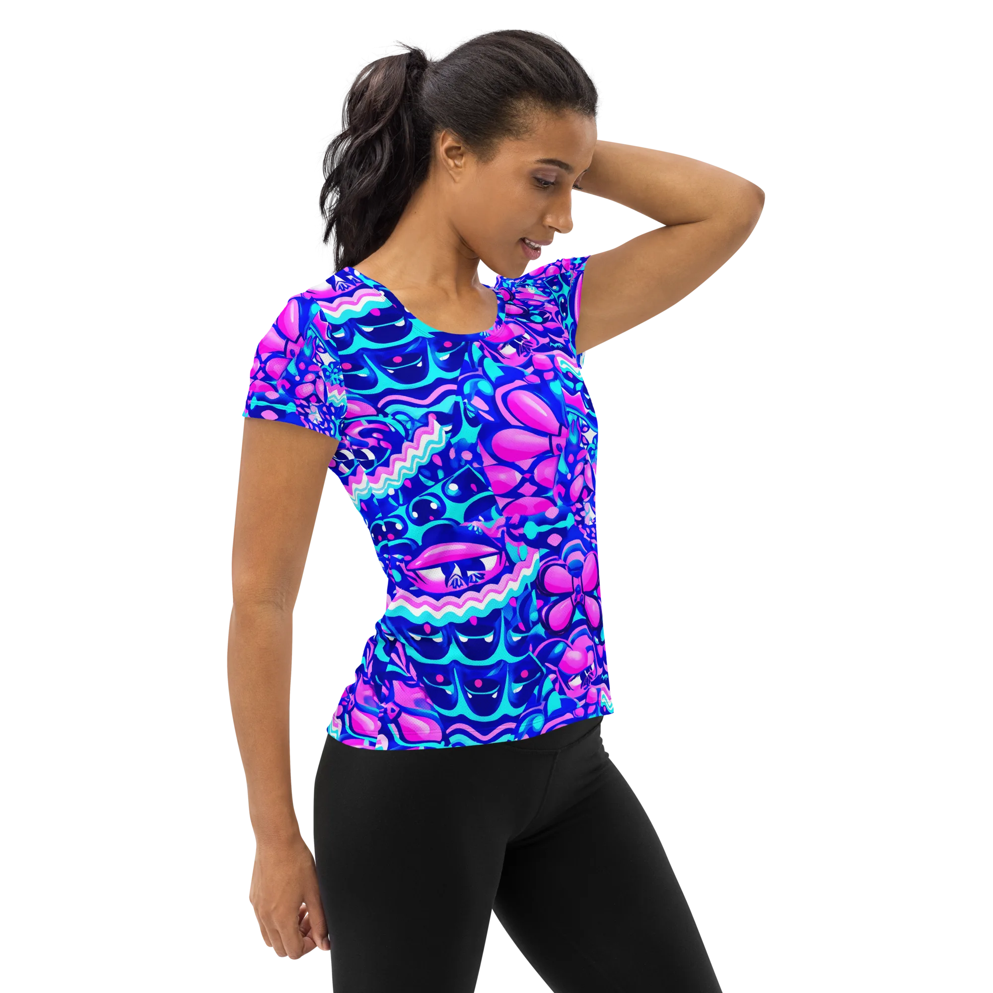 Electric Candy Riot on Women's Athletic T-Shirt — Right