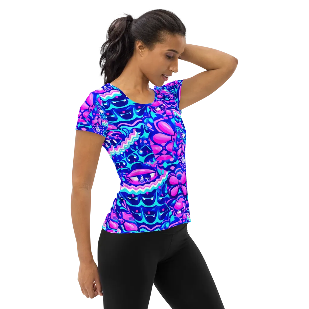 Electric Candy Riot on Women's Athletic T-Shirt — Right