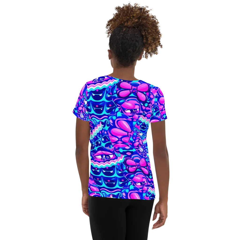 Electric Candy Riot on Women's Athletic T-Shirt — Back