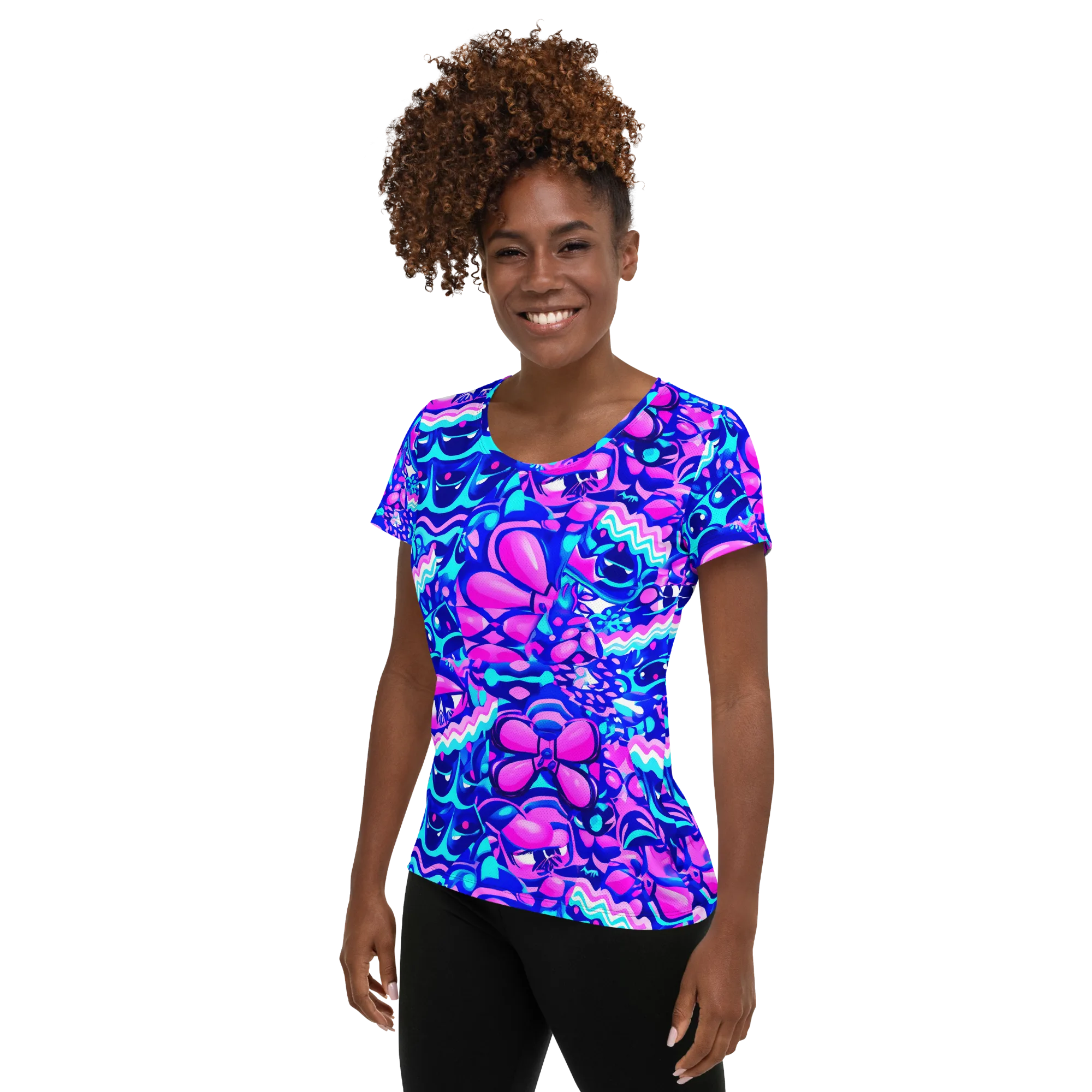 Electric Candy Riot on Women's Athletic T-Shirt — Left