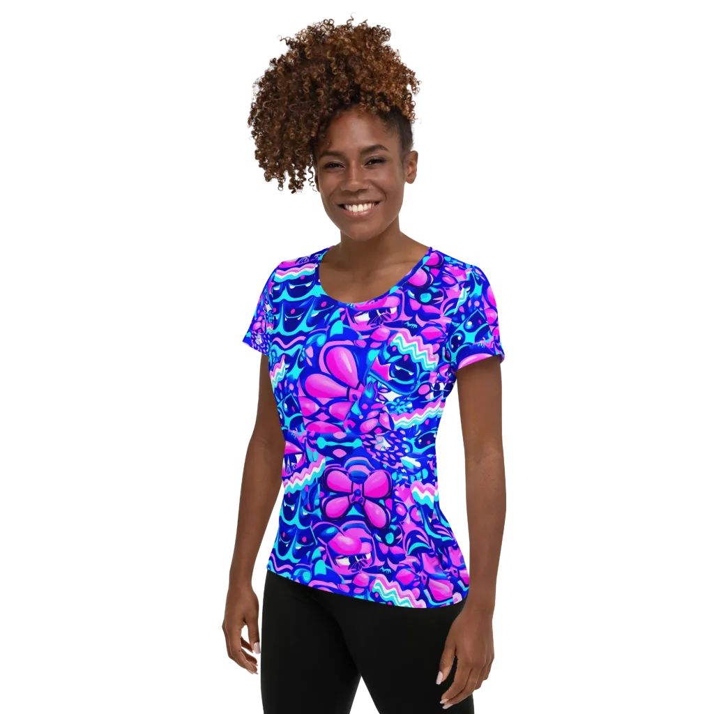 Electric Candy Riot on Women's Athletic T-Shirt — Left