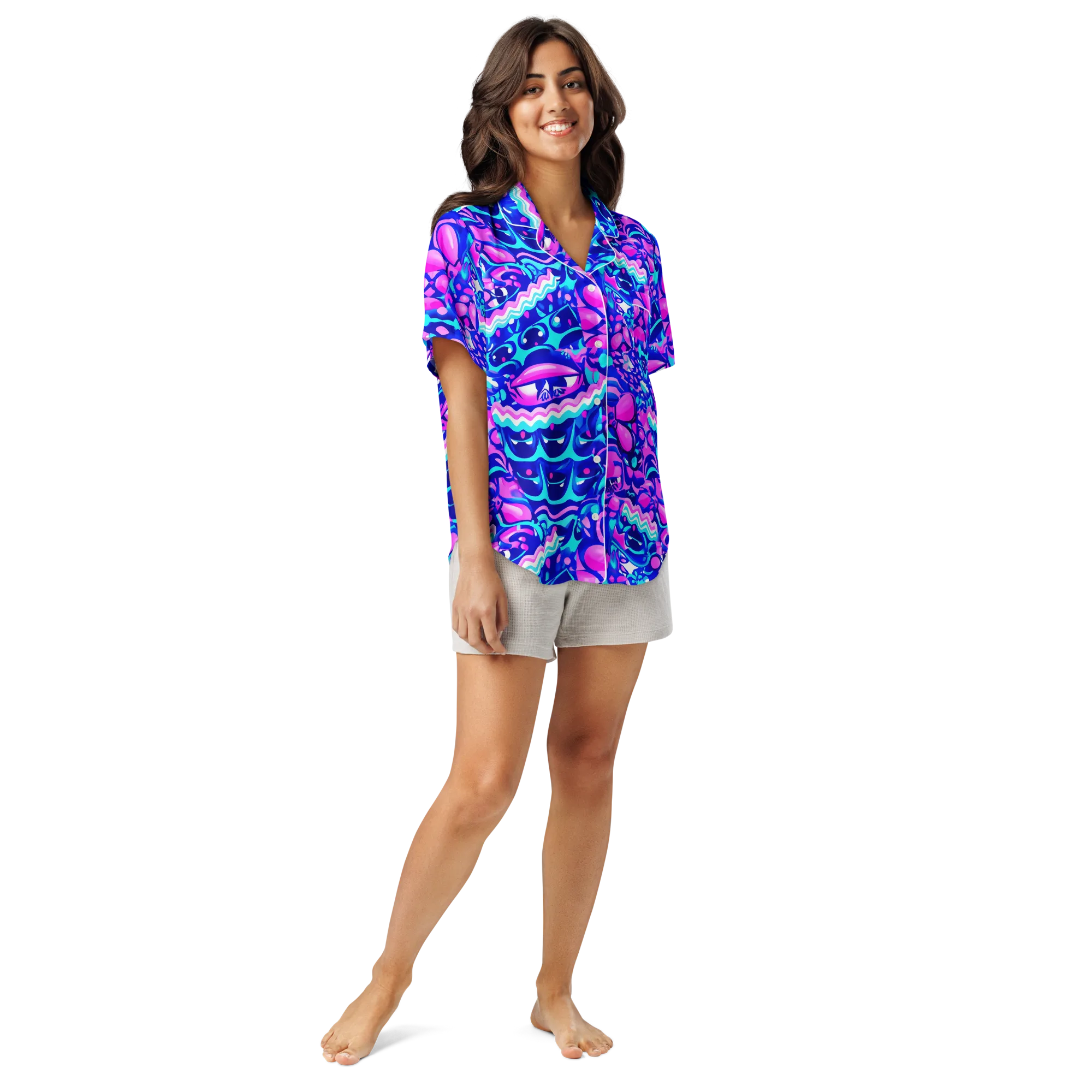 Electric Candy Riot on Women's Short Sleeve Pajama Top — Front