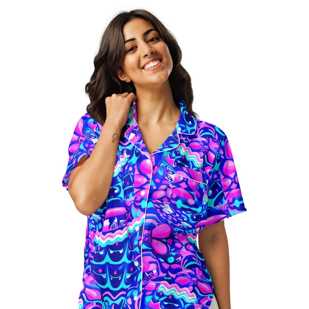 Electric Candy Riot on Women's Short Sleeve Pajama Top — Front