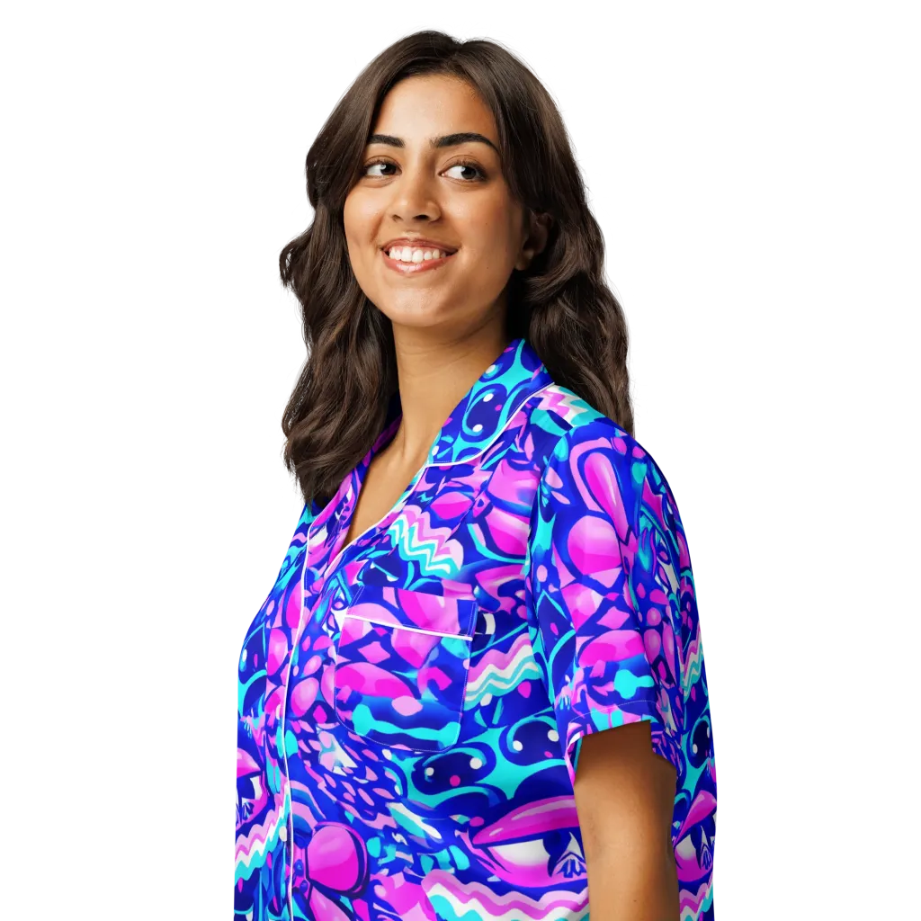 Electric Candy Riot on Women's Short Sleeve Pajama Top — Left Front