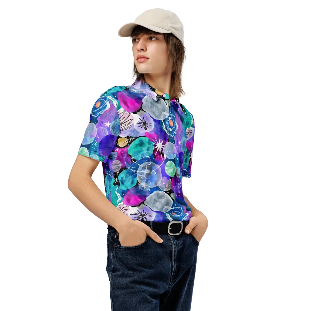 Stellar Bouquet on Men's Slim Fit Polo Shirt — Right Front