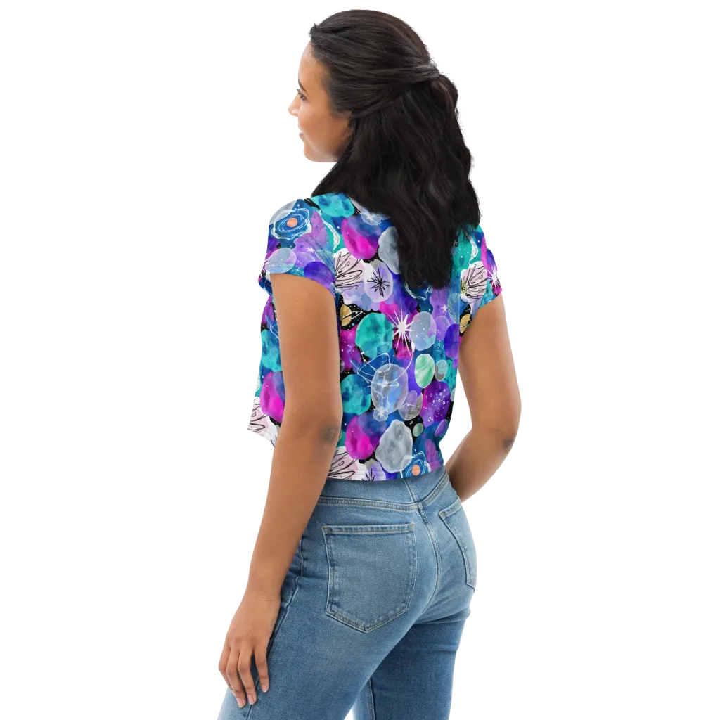 Stellar Bouquet on Crop Tee — Left Back