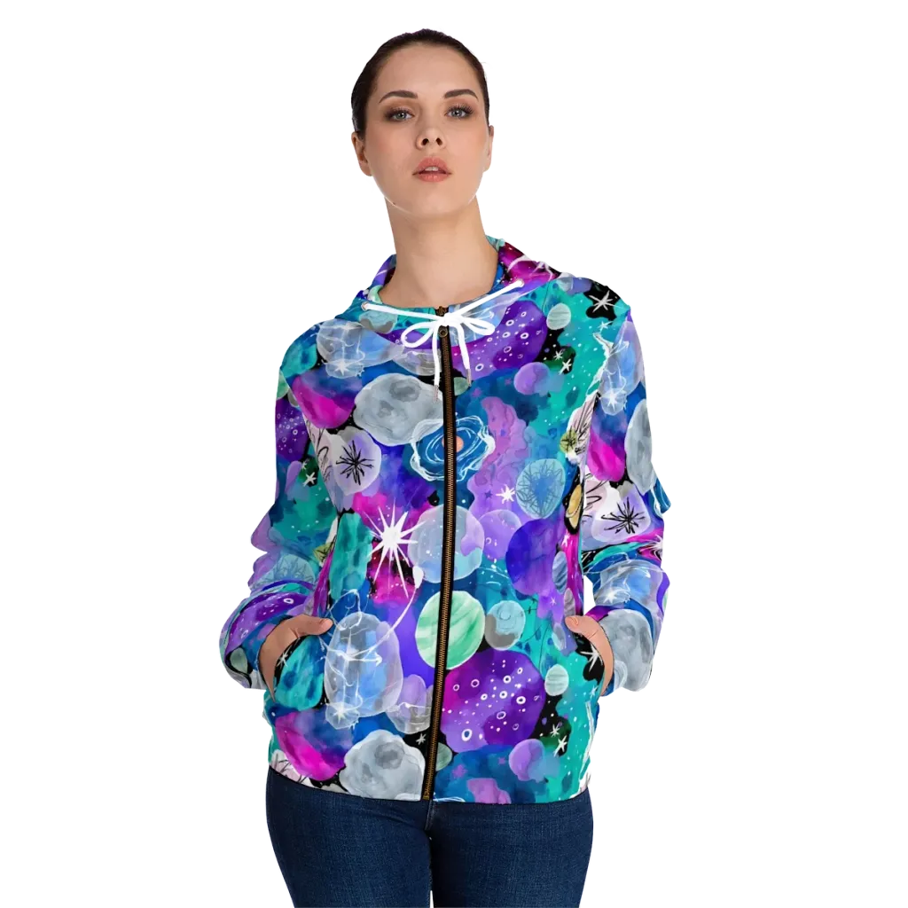 Stellar Bouquet on Women's Full-Zip Hoodie — Front On Person