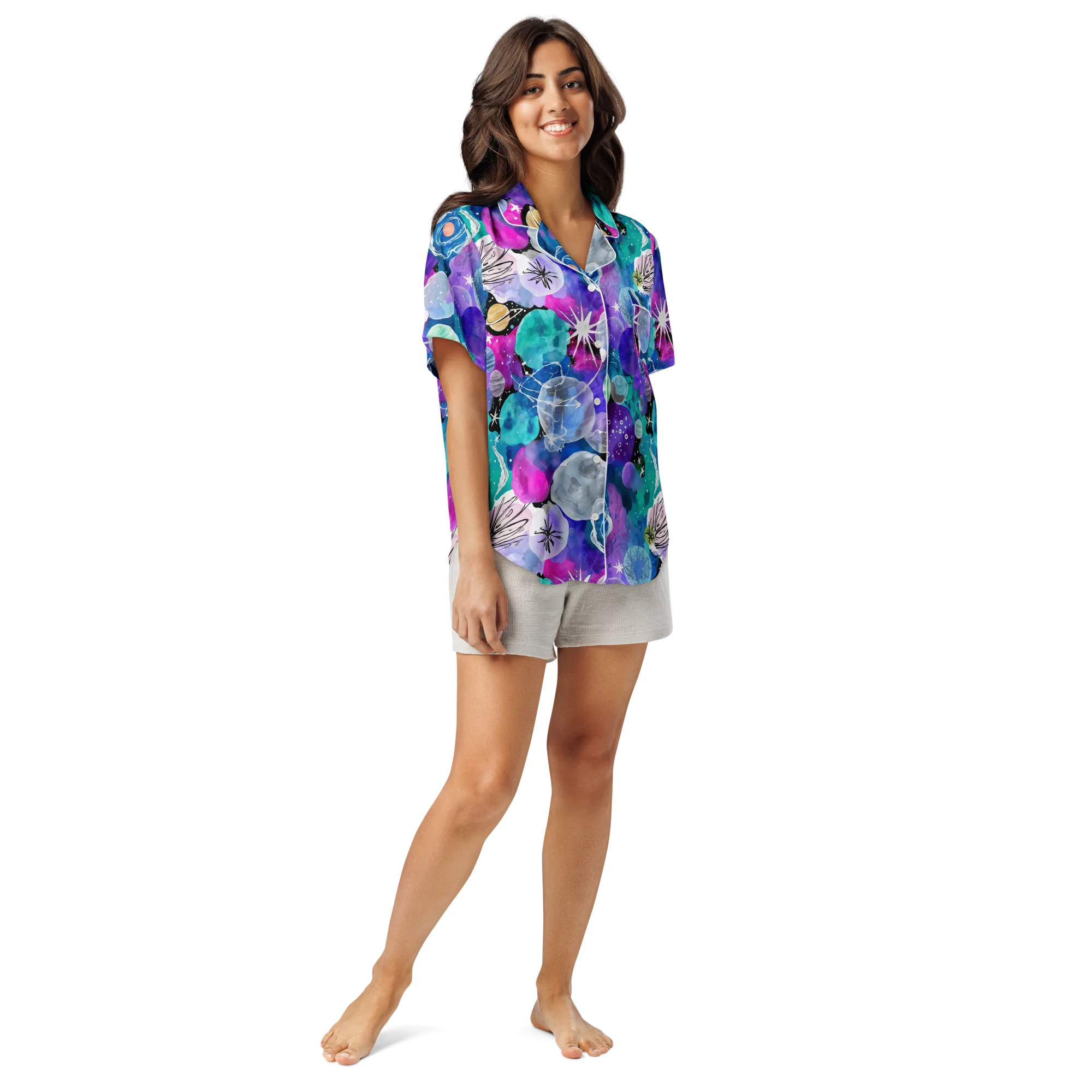 Stellar Bouquet on Women's Short Sleeve Pajama Top — Front