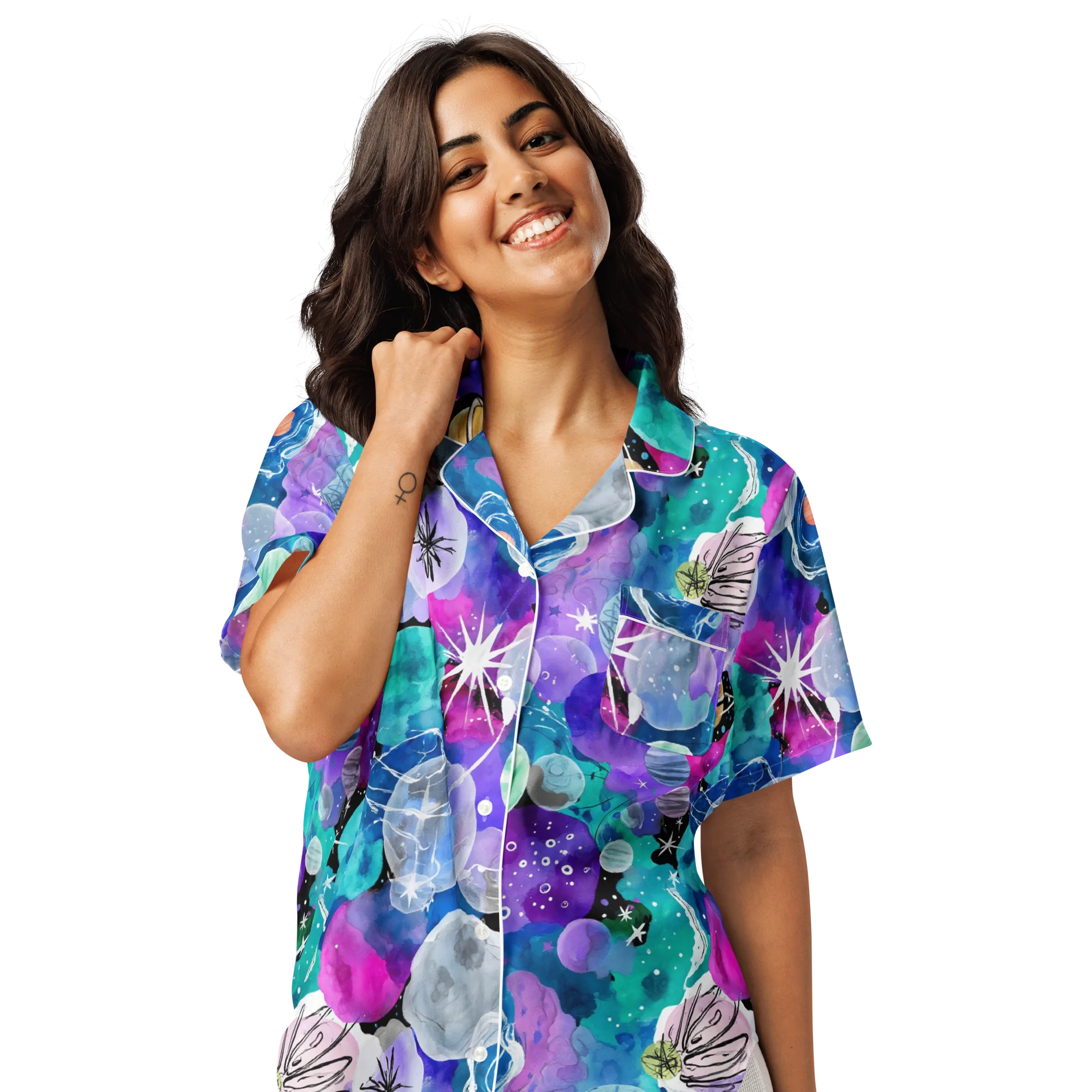 Stellar Bouquet on Women's Short Sleeve Pajama Top — Front