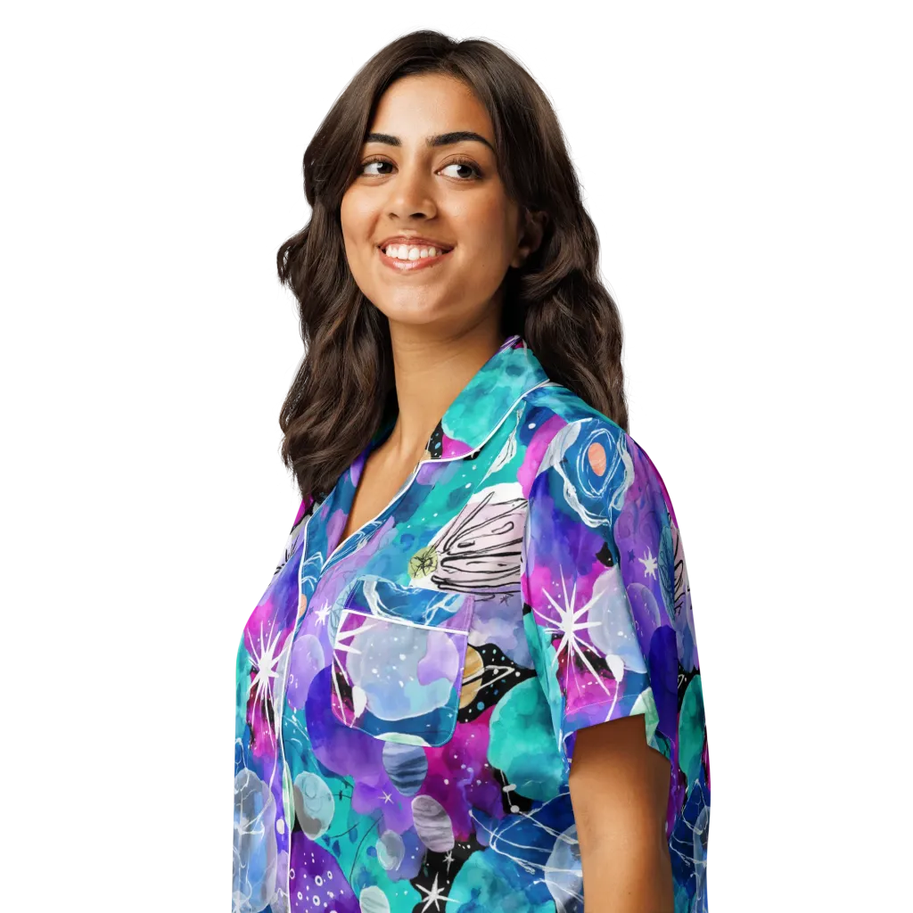 Stellar Bouquet on Women's Short Sleeve Pajama Top — Left Front