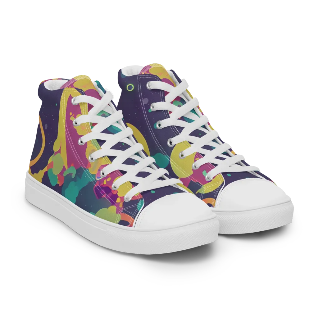 Cosmic Playroom on Men's High Top Canvas Shoes — Right Front