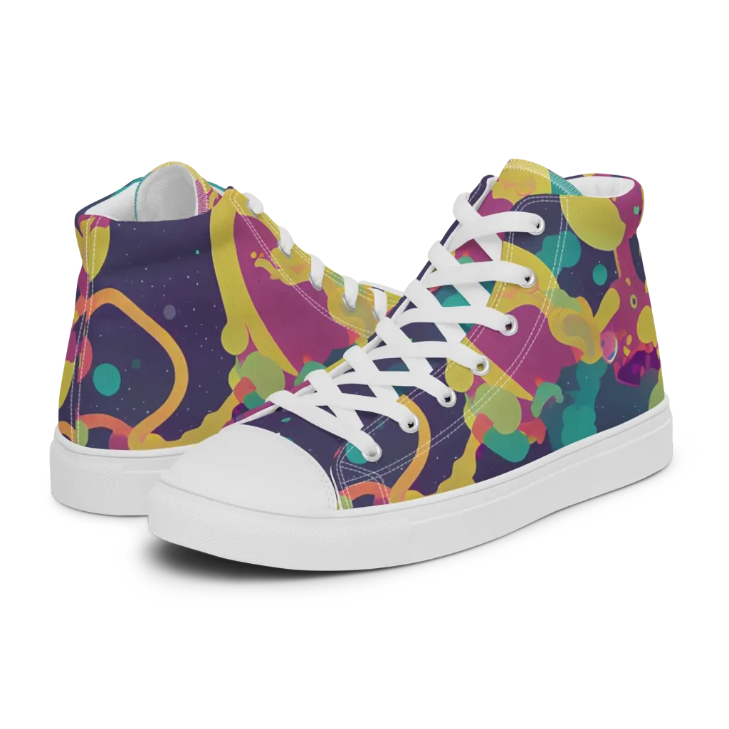 Cosmic Playroom on Men's High Top Canvas Shoes — Left