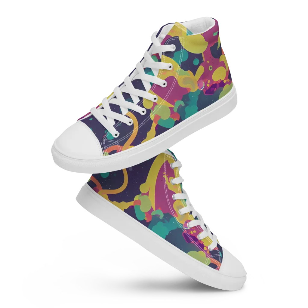 Cosmic Playroom on Men's High Top Canvas Shoes — Front