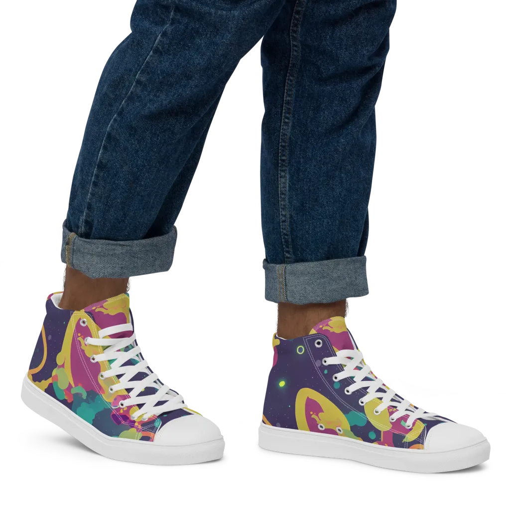 Cosmic Playroom on Men's High Top Canvas Shoes — Right