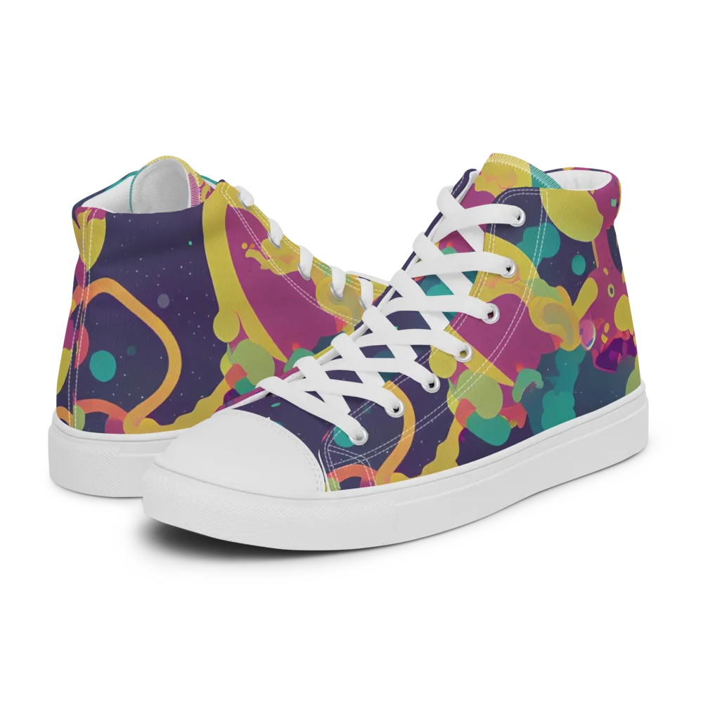 Cosmic Playroom on Women's High Top Canvas Shoes — Left
