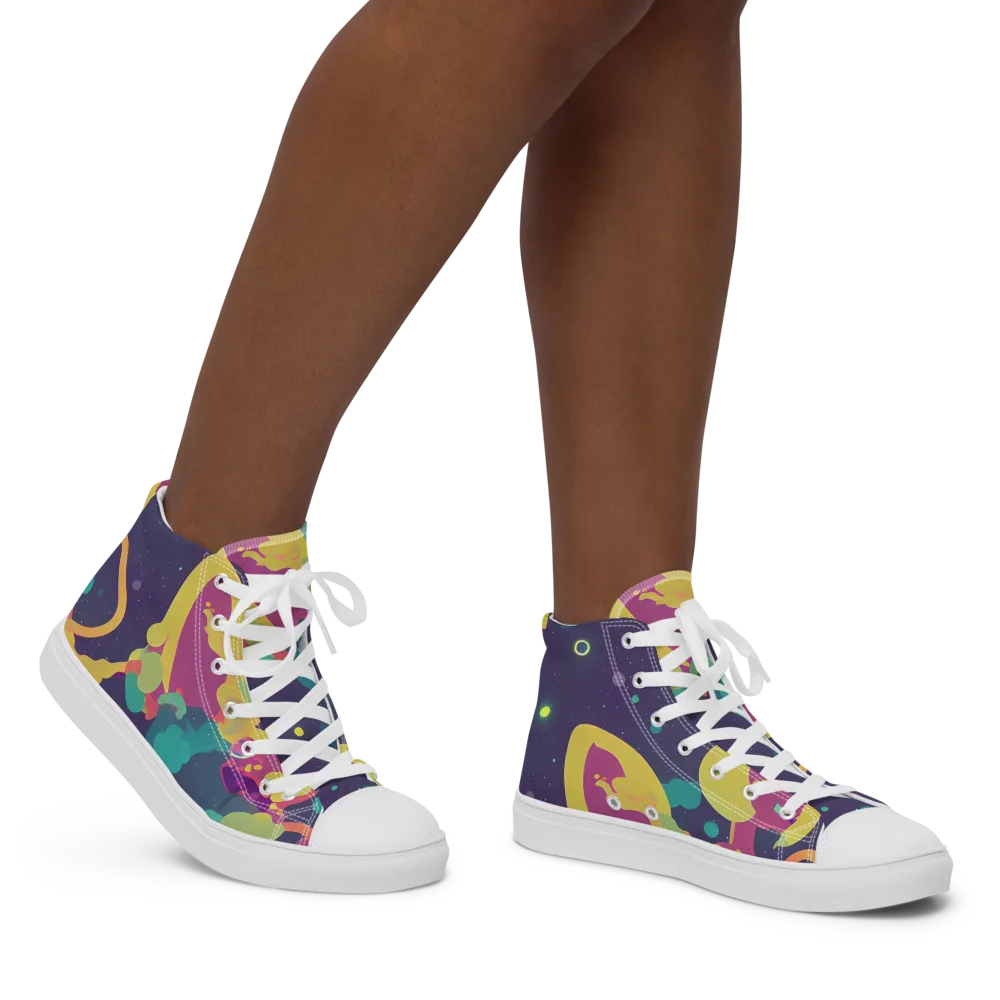 Cosmic Playroom on Women's High Top Canvas Shoes — Right