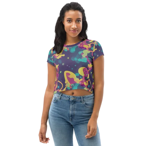 Cosmic Playroom on a Crop Tee