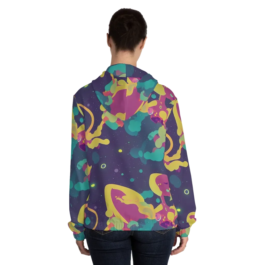 Cosmic Playroom on Women's Full-Zip Hoodie — Back On Person