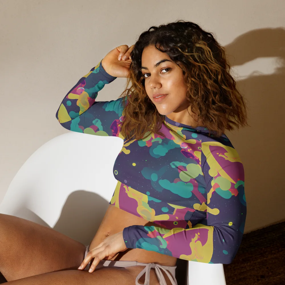 Cosmic Playroom on Long Sleeve Crop Top — Left Front