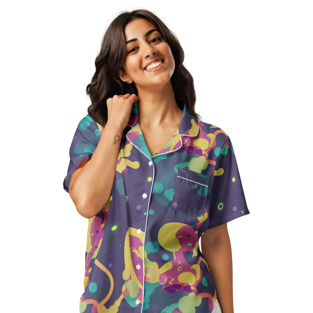 Cosmic Playroom on Women's Short Sleeve Pajama Top — Front