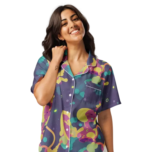 Cosmic Playroom on a Women's Short Sleeve Pajama Top
