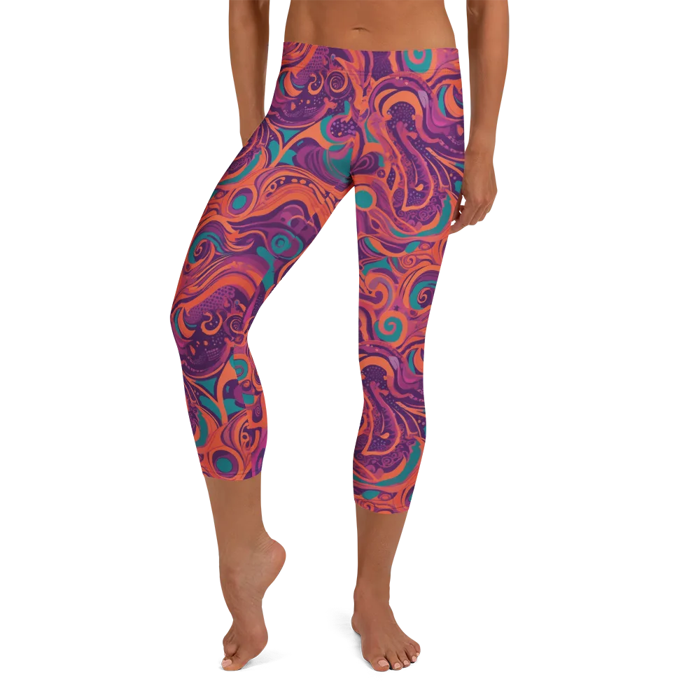 Psychedelic Paisley on Capri Leggings — Front