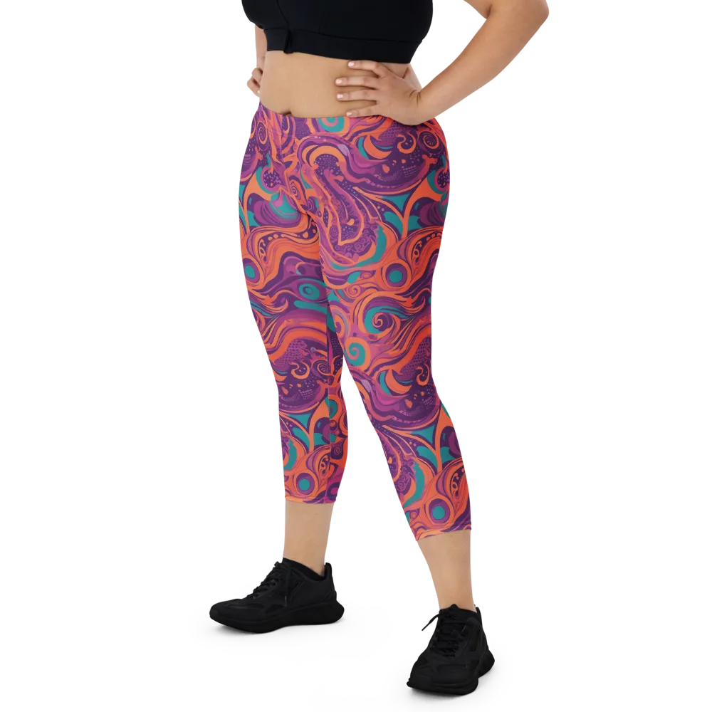 Psychedelic Paisley on Capri Leggings — Front