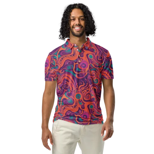 Psychedelic Paisley on a Men's Slim Fit Polo Shirt