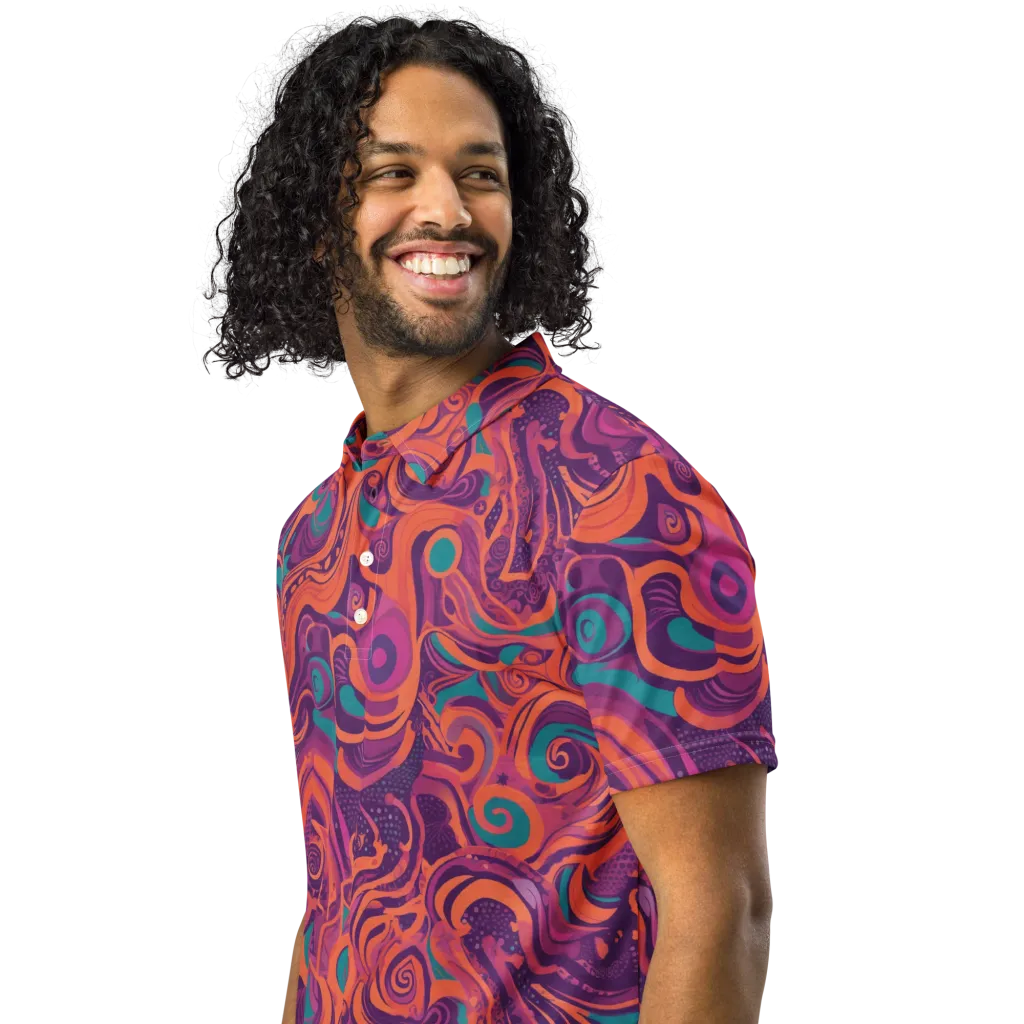 Psychedelic Paisley on Men's Slim Fit Polo Shirt — Left Front