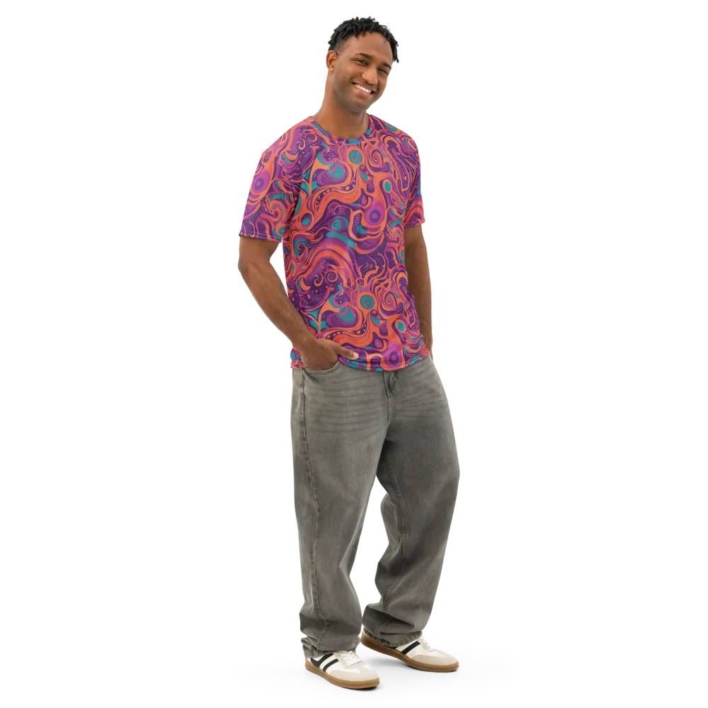 Psychedelic Paisley on Men's Cotton Crew Neck T-Shirt — Right Front