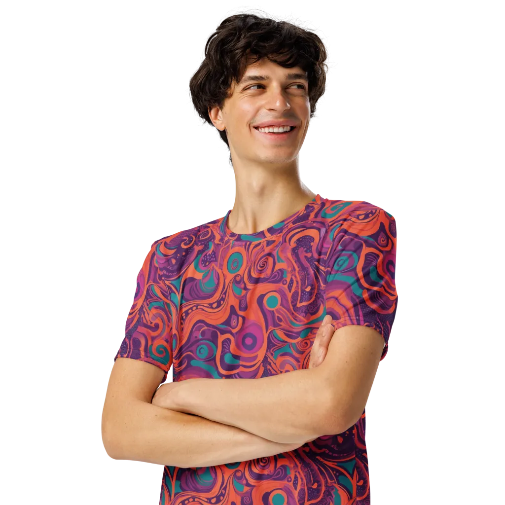 Psychedelic Paisley on Men's Crew Neck T-Shirt — Left Front