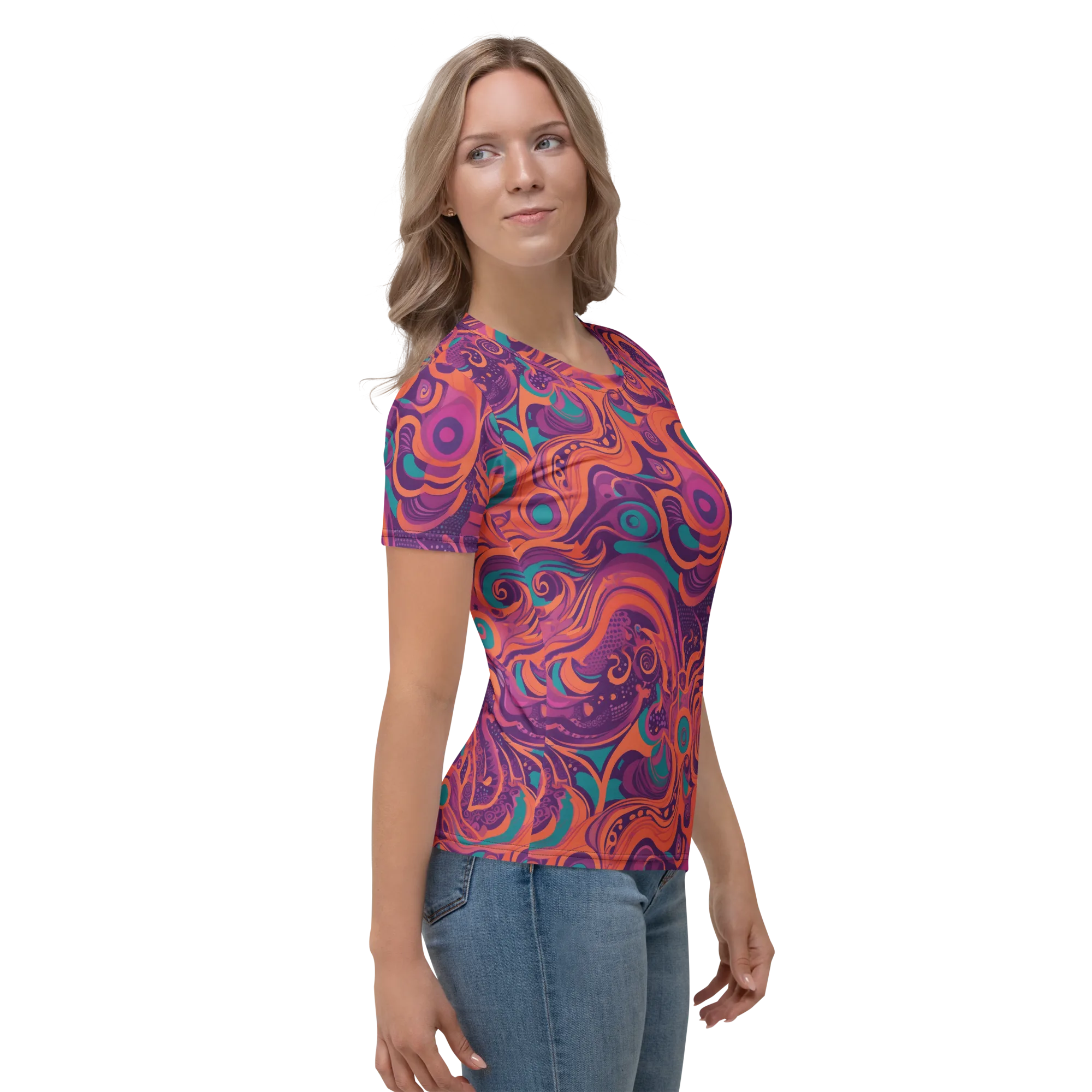 Psychedelic Paisley on Women's Crew Neck T-Shirt — Right