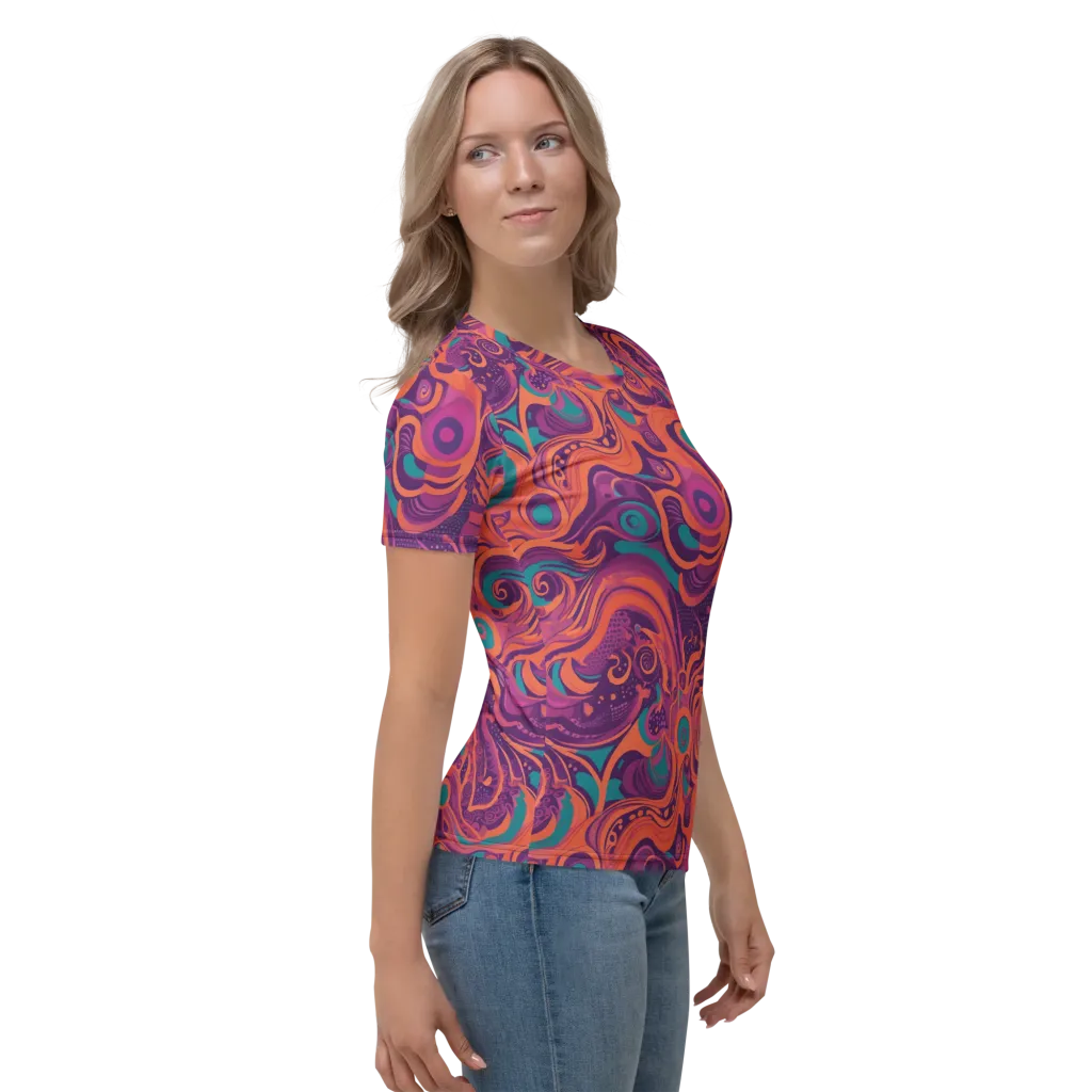 Psychedelic Paisley on Women's Crew Neck T-Shirt — Right